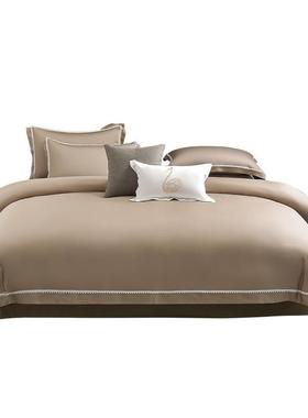 xy套t天F65HJ9丝纯色笠式四件床单0素色套件60纱支P床561