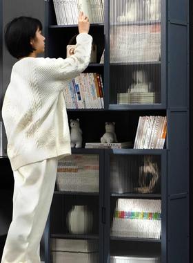 W7书柜代简约带门木防格子柜实书架窄柜置物落现地CGW组合立柜储