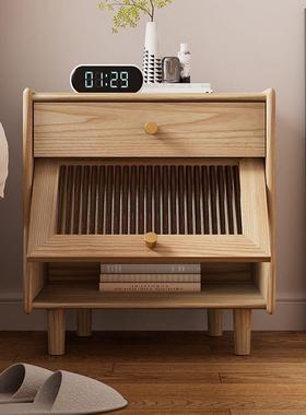 全实木简物约代床头柜现边极窄日式白蜡QMN木迷你小柜子卧室床柜