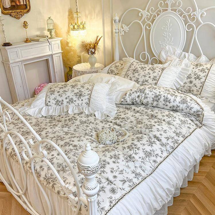 AL102440蕾丝公主床风裙田纹园法式被套新仙女褶皱床上四件套纯棉