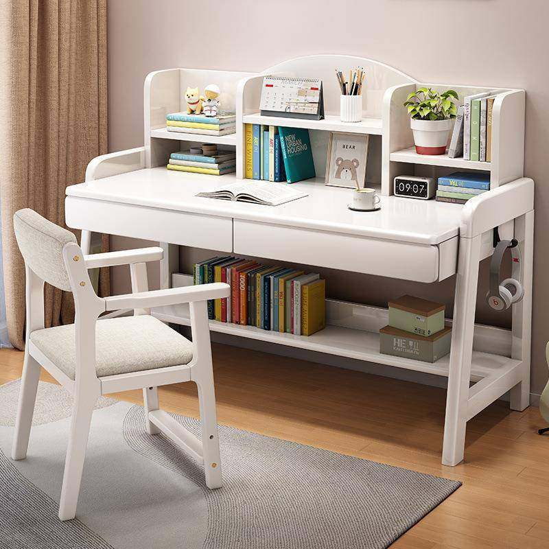 桌实书木书桌手动升降桌中学生书卧室家用简约桌书架写一体SWO字