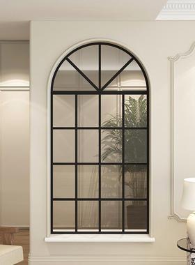 ft220新款美美式窗式玻璃风隔断法式入户铁艺欧式复古拱屏形装饰5