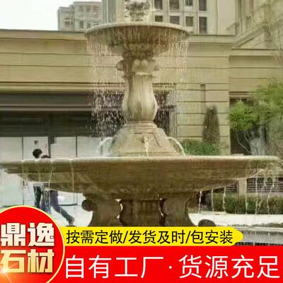 花岗岩石雕水景池室 XSP19101园林观水景圆雕 酒店别墅外喷泉喷景