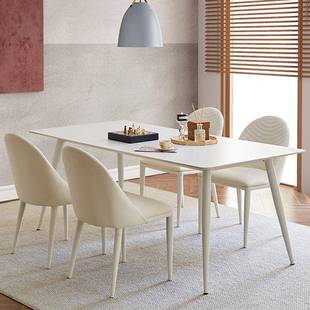 奶油风岩板餐桌简约小户型客厅桌子椅子用家餐长方形桌板岩UJX饭