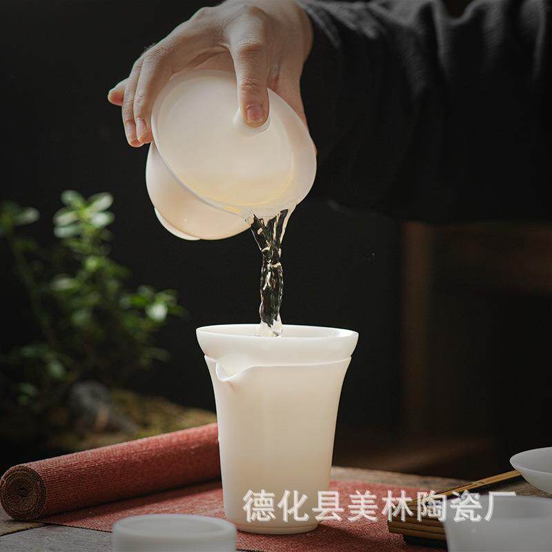 新滤器款中国组白素烧羊脂URG玉全瓷孔茶漏滤冰种玉瓷过茶隔茶具
