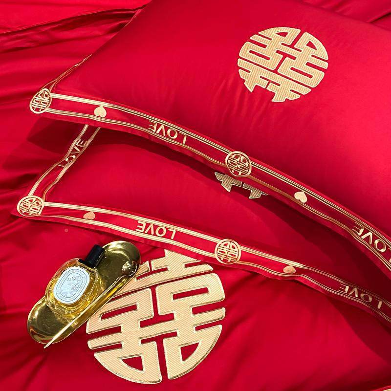 婚庆刺绣婚庆刺绣六婚四件套被床上用品结喜被套新婚床品婚礼婚床