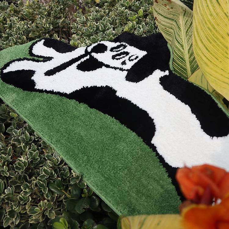 黑白狗可爱植绒地毯苔藓簇绒房间入户客厅卧室床边防滑吸水进门毯