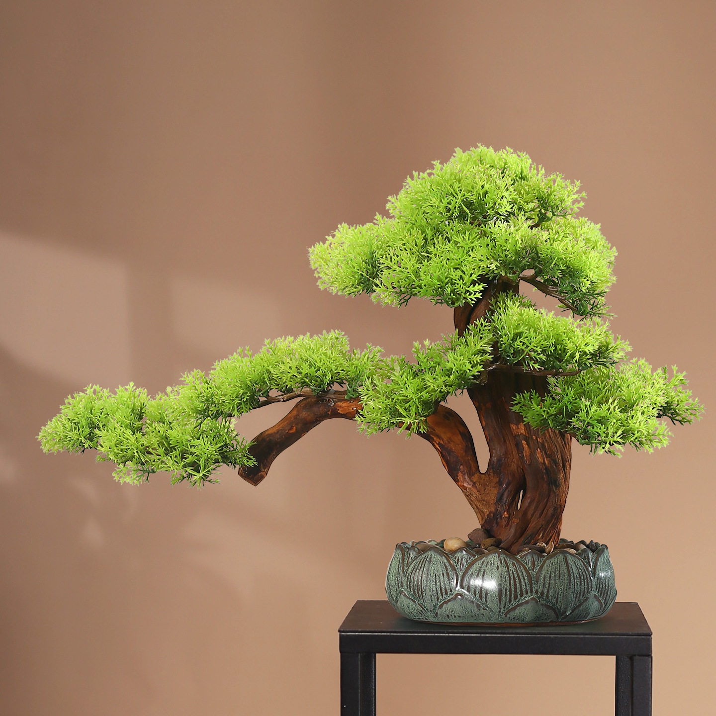 仿真迎客松盆景新中式罗汉松绿植造景客厅家居玄关装饰假树摆件
