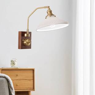 日式中古胡桃木原木玄关过道创意装饰床头卧室带开关机械拨动壁灯