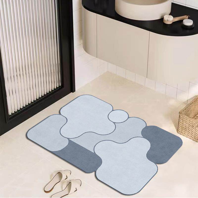 蓝色卫生间地垫异形硅藻泥吸水垫家用脚垫浴室柜洗手池下防滑地毯