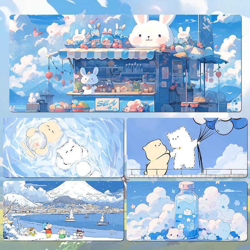 蓝色卡通鼠标垫超大定制女生高颜值办公室桌面垫可爱电脑键盘桌垫