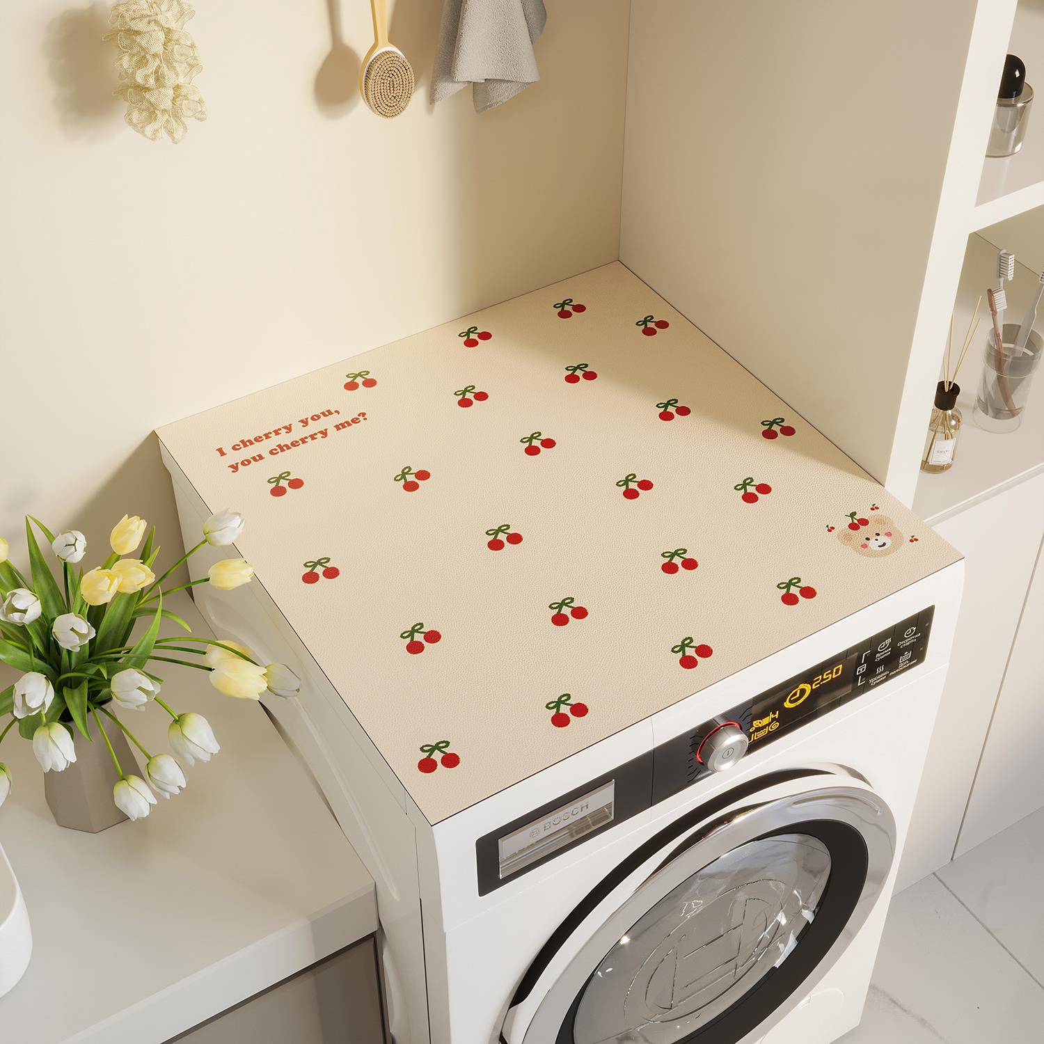 喵大与汪二小樱桃洗衣机防尘罩冰箱盖布防水防晒皮革床头柜防尘垫