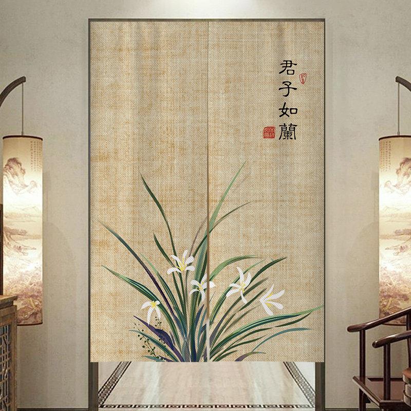 中式复古门帘禅意布艺遮挡帘卧室茶室古风隔断布帘卫生间半帘