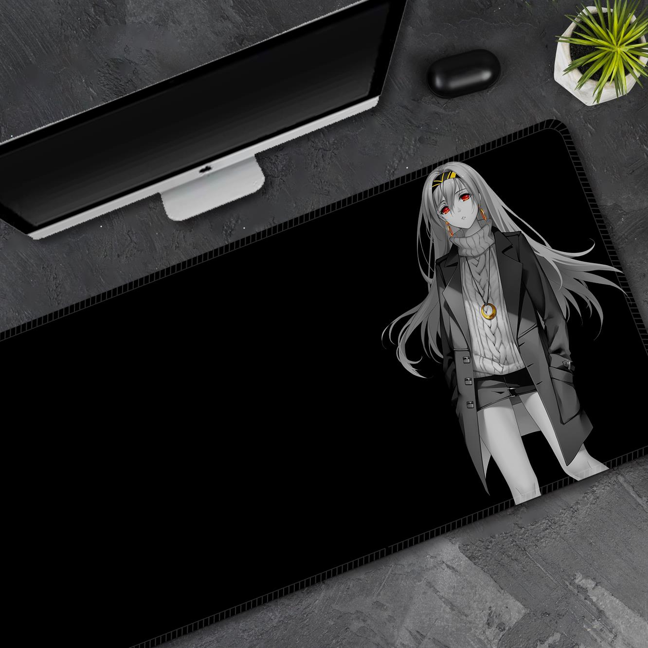 黑灰纯色简约鼠标垫二次元桌垫超大号加厚锁边键盘垫电竞游戏定制