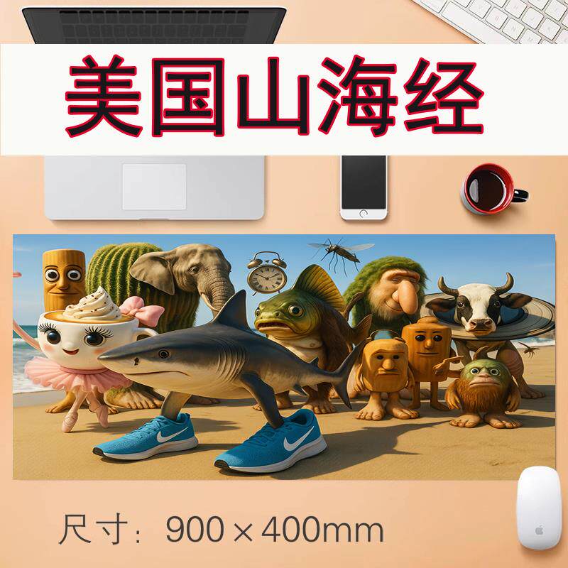 美国山海经鲨鱼鼠标垫超大办公桌面笔记本电脑键盘写字书桌垫大号