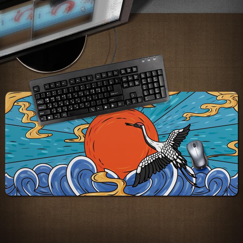 中国风潮防滑防水锁边超大鼠标垫大号办公桌垫锦鲤时来运转键盘垫