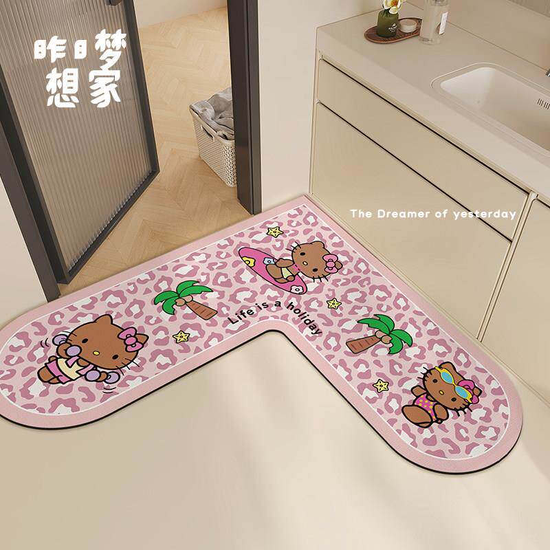 卡通豹纹凯蒂猫厨房专用地垫进门耐脏脚垫家用门口吸水防滑地垫子