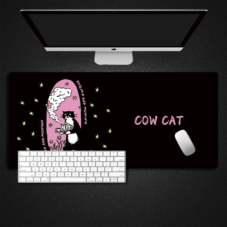 奶牛猫咪电脑鼠标垫超大橡胶精密锁边萌宠鼠标垫键盘电竞防滑桌垫
