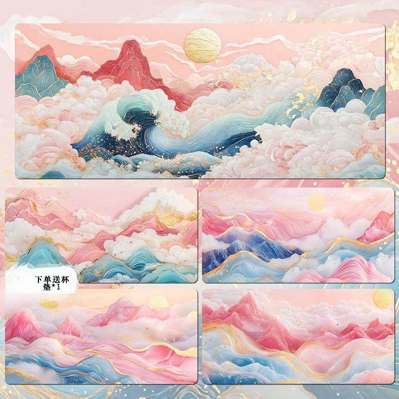 山云海鼠标垫超大边缘电脑键盘桌垫女生高颜值定制办公桌面垫