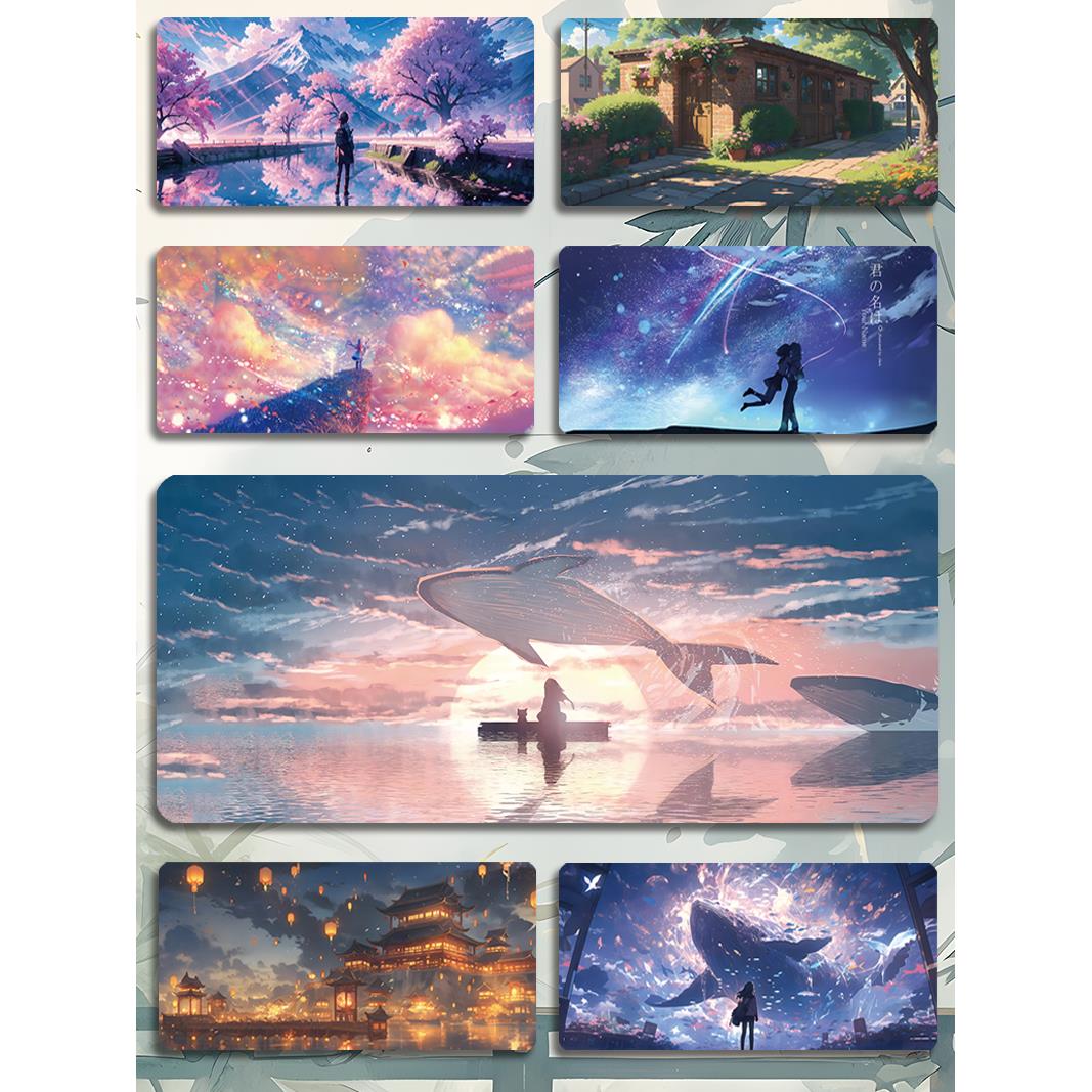 动漫鼠标垫超大号小号办公竞技游戏键盘垫桌垫可爱卡通风景男女生