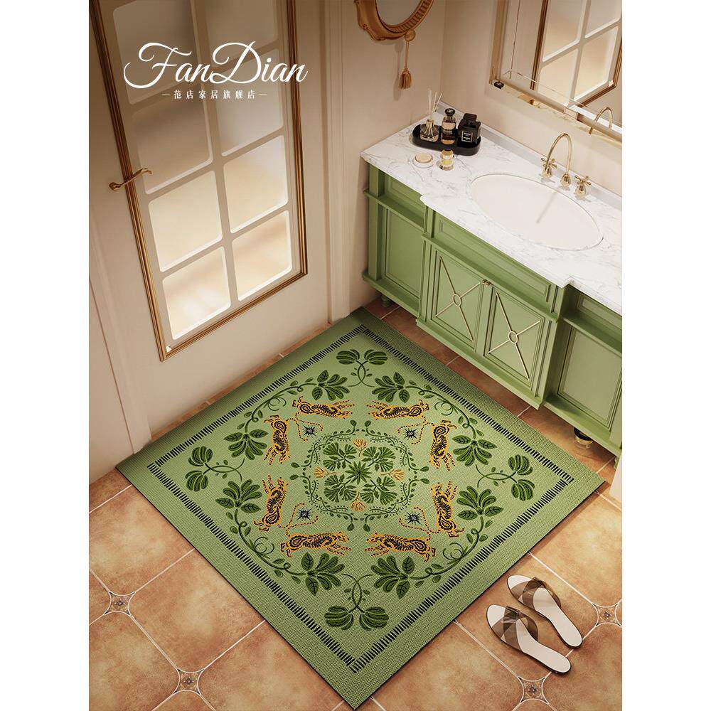 美式正方形卫生间地垫硅藻泥洗手台浴室洗澡绿色厕所防滑脚垫吸水