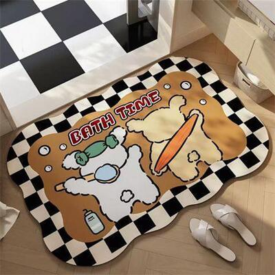卡通可爱线 线条小狗家用矽藻泥地垫卫浴室化妆室门口吸水防滑脚