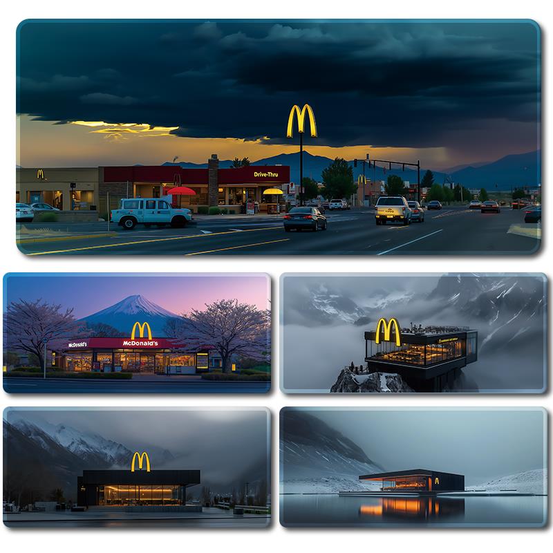 超大号防滑鼠标垫麦当劳风景系列桌垫家用办公桌垫电竞键盘防滑垫
