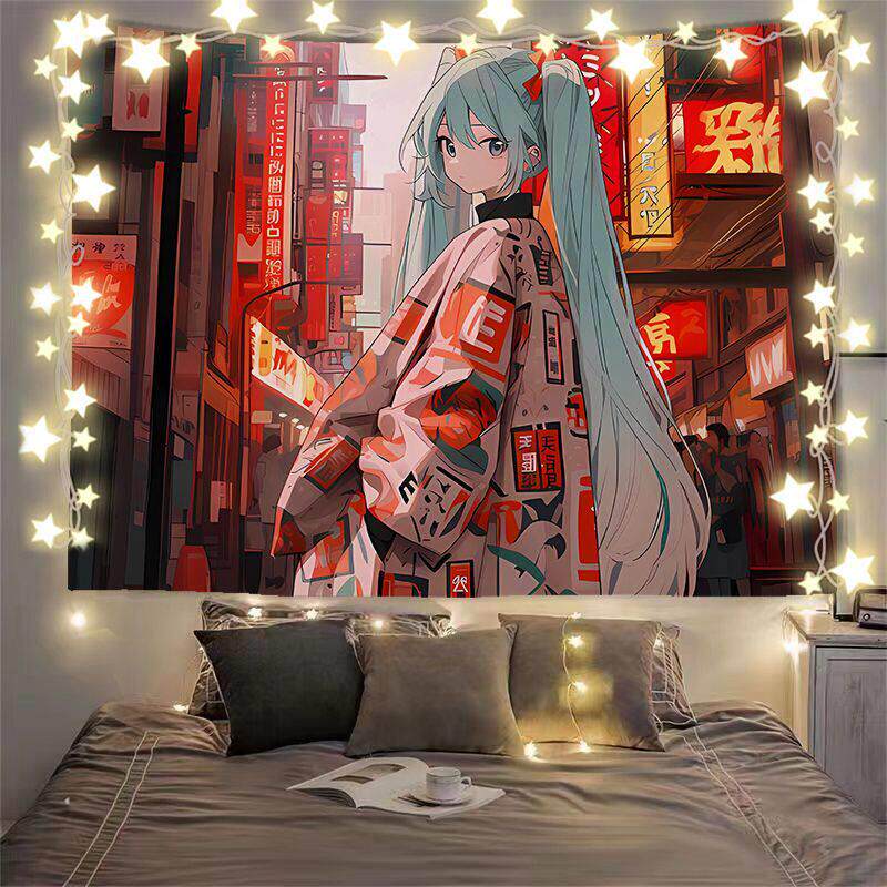 初音未来【miku】插画装饰背景布房间寝室床头改造海报墙挂布
