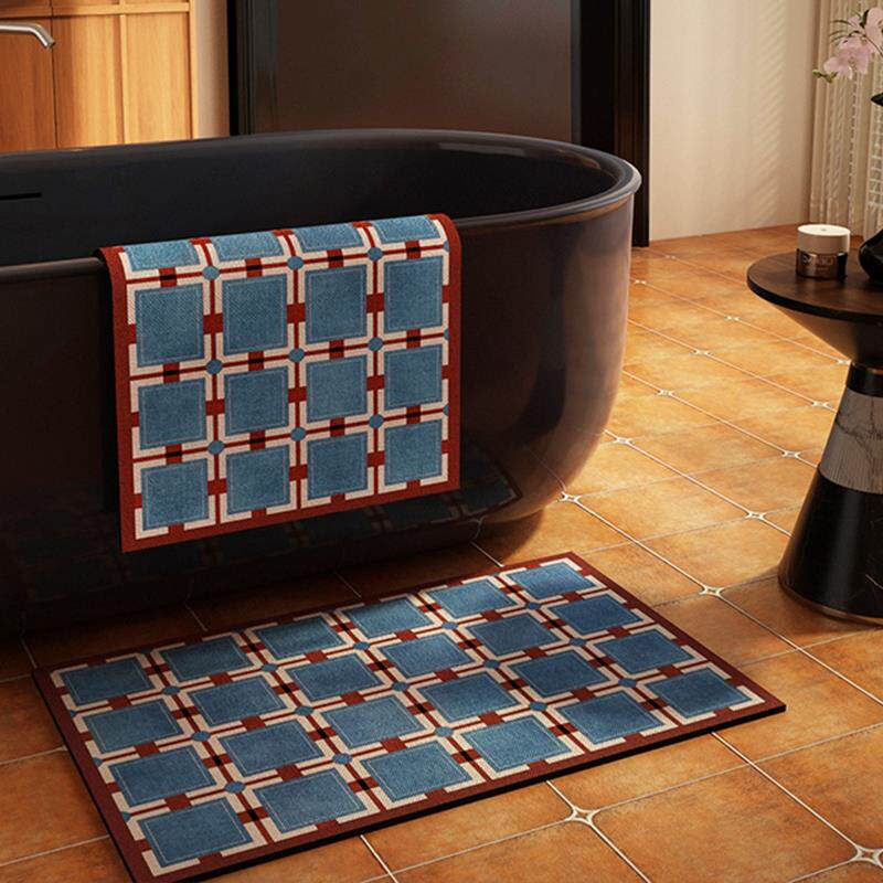 蓝色中古卫生间地垫美式硅藻泥浴室吸水防滑垫门口厕所洗手池脚垫