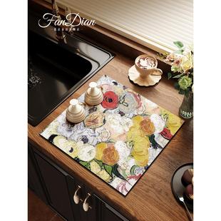 美式正方形厨房台面沥水垫硅藻泥速干吸水洗手吧台垫防滑隔热垫子