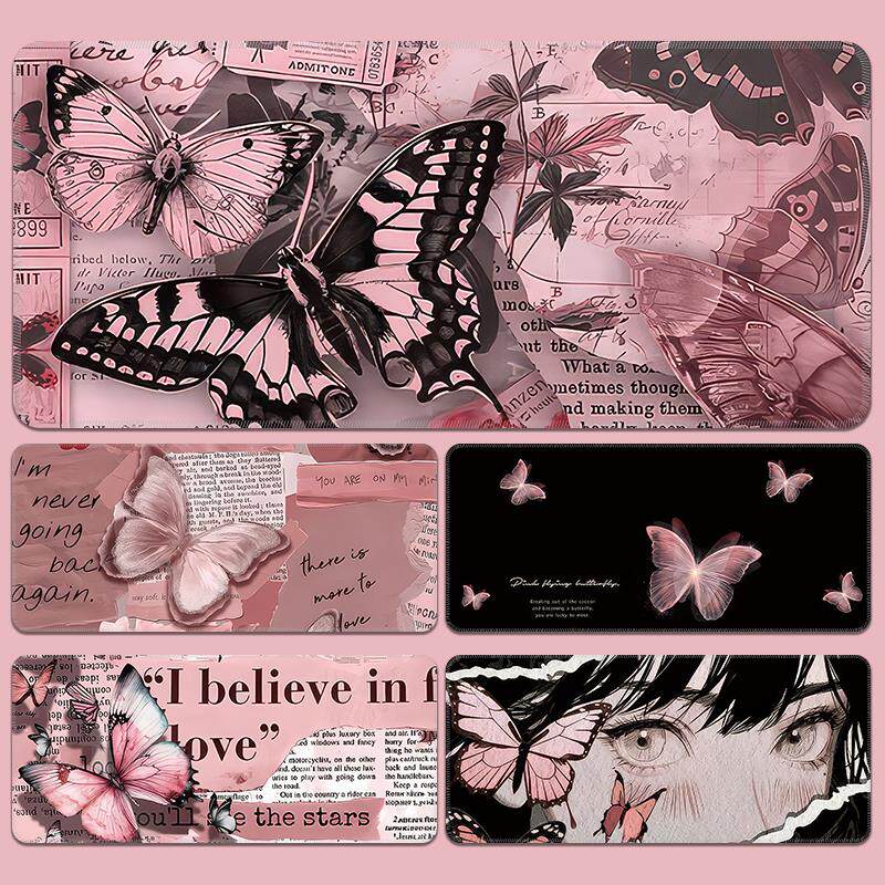 粉色蝴蝶鼠标垫超大可爱美少女动漫定制电脑键盘桌垫大号垫子耐脏