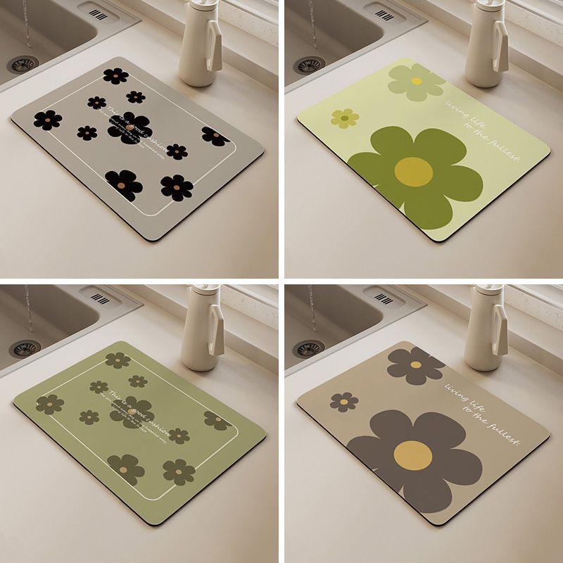 奶油风厨房台面沥水垫硅藻泥吸水垫吧台碗盘隔热垫卫生间洗手台