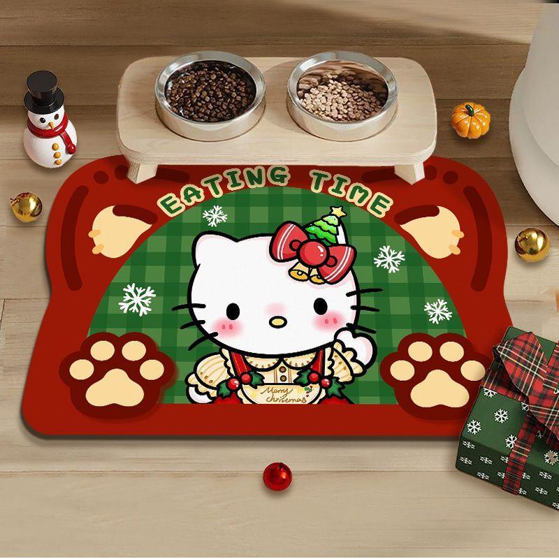 卡通圣诞kitty小狗硅藻泥猫狗吃饭宠物餐垫吸水防溢出宠物吃饭垫