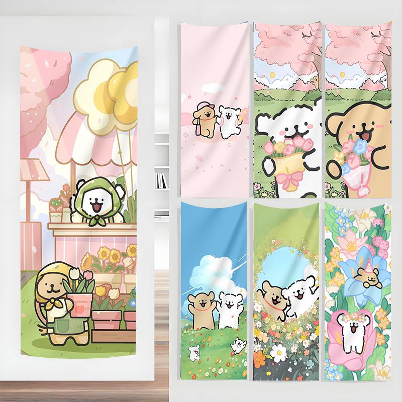 【线条小狗】卡通可爱少女心ins治愈卧室房间宿舍背景布挂布