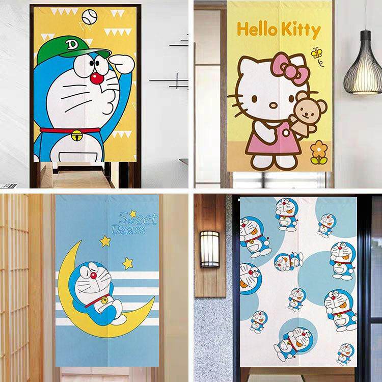 哆啦A梦门帘kitty猫日式布艺门帘机器猫卧室隔断半帘厕所布帘