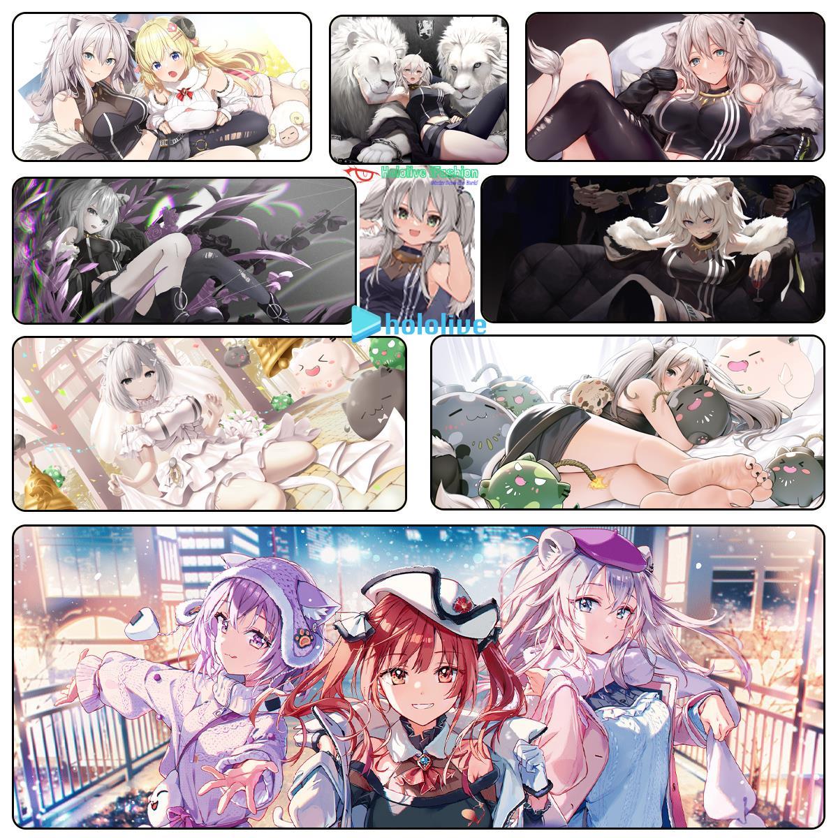 Hololive Vtuber 狮白牡丹 超大锁边ACG加厚游戏键盘鼠标垫定制