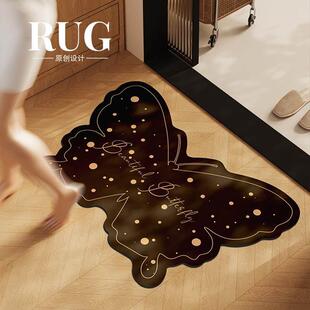 黑色蝴蝶浴室地垫硅藻泥高级感吸水防滑卫生间脚垫厕所门口垫耐脏