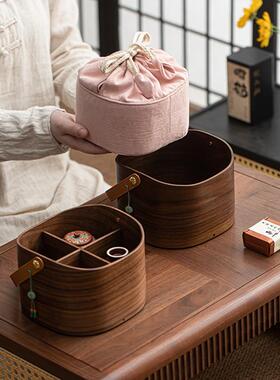 观岚北美胡桃木弯柄提人包高档首饰纳盒多功能77300茶茶篮收具储