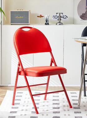 用红色喜庆折背叠椅便携易舍收纳凳椅子子靠家餐椅户外办公会议宿