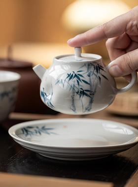 岚釉下手绘华蓝竹小茶壶瓷单壶带陶过JNT-CH00滤草木观灰家用泡茶