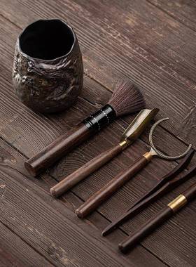 日鎏茶道六君金子黑檀PXLD2021木养壶笔茶夹茶勺式整套夫陶瓷功茶