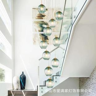 楼梯吊l灯复式 楼梯间长灯别墅酒店旋转现代小简约创意oft凹灯罩楼