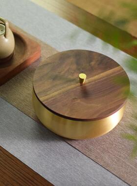 BX210721黄铜黑茶胡桃木盖洗号水创意简约建水茶渣盂缸茶道大零配