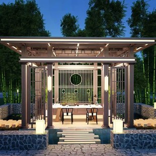 新中式 铝合金凉亭四六八角户外防雨遮阳棚庭院园林Y景观亭子定制