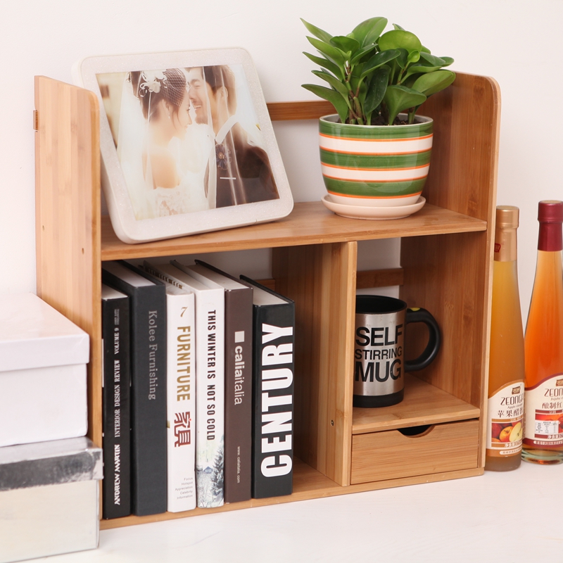 楠竹简易桌上书架置物架办公桌面学生儿L童实木小书柜收纳储物架