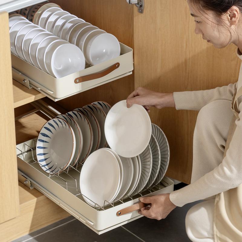 厨抽拉碗碟收纳架橱柜碗架拉篮抽房23款抽拉屉式不碗盘盘水子沥置