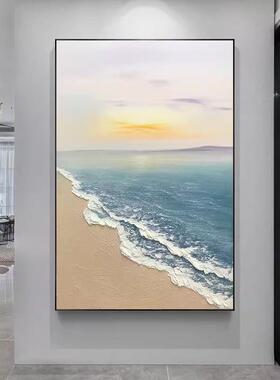 手绘简油画海景沙滩约玄关装饰画客抽厅象挂肌理QWE-2302画画沙发