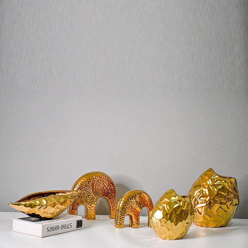 创意北摆欧约异形镀金色花器件轻品奢家居装饰客厅桌面T20020简果