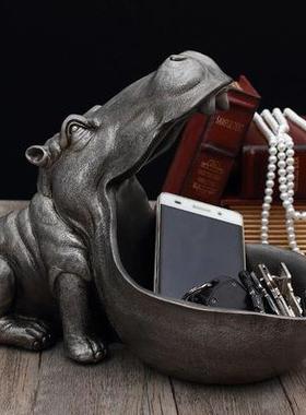 河马摆件北意欧创家居厅鞋柜玄关钥匙收纳PBT盒桌面杂收纳物客盘