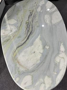 蒂夫餐蓝色大尼理石42484形透光奢石桌面圆大理石茶几边几